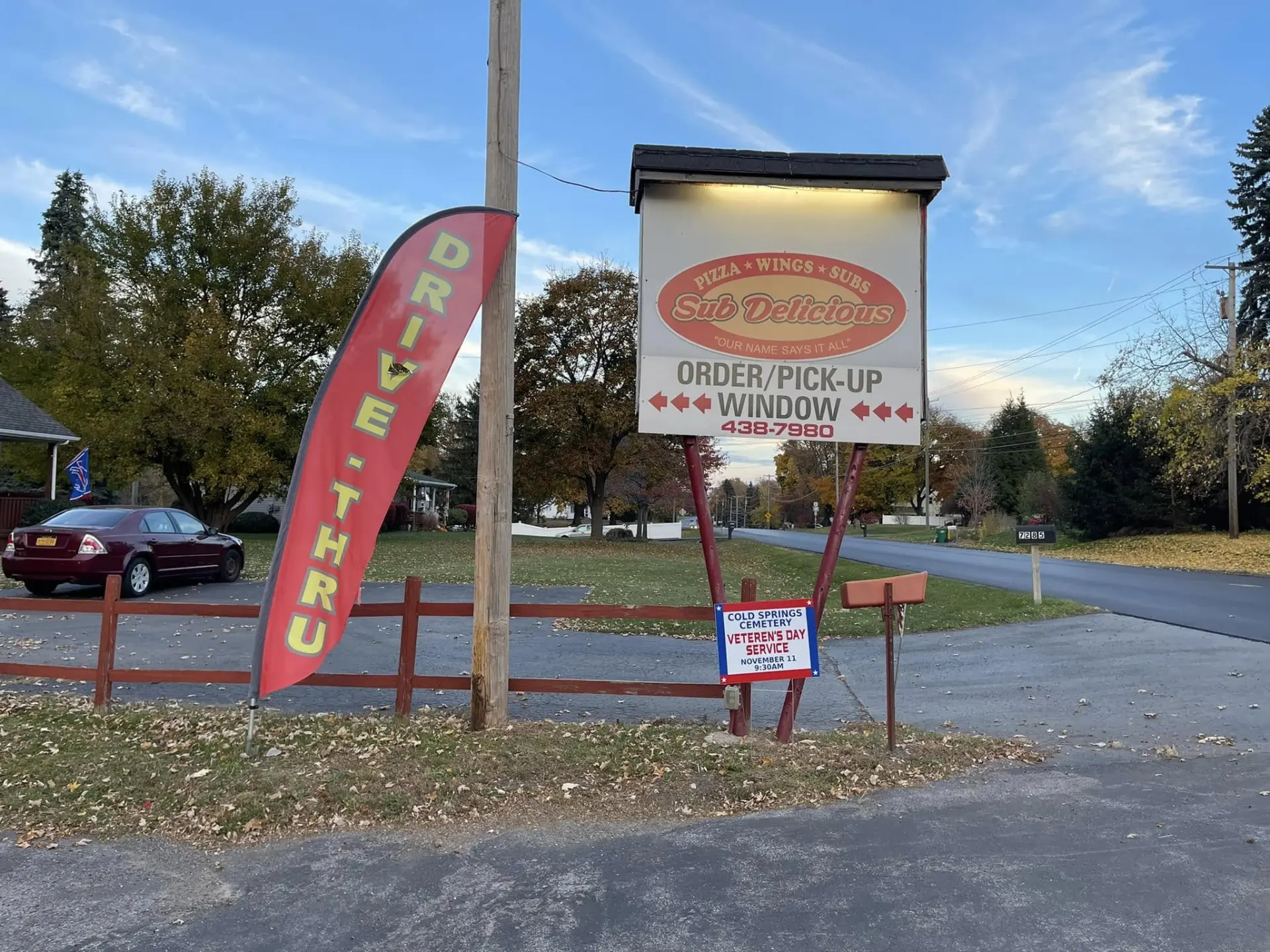 Sub Delicious drive-thru and order pickup sign in Lockport